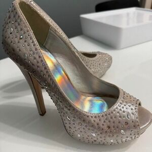 Jessica Simpson Silver rhinestone peep‎ toe high heels